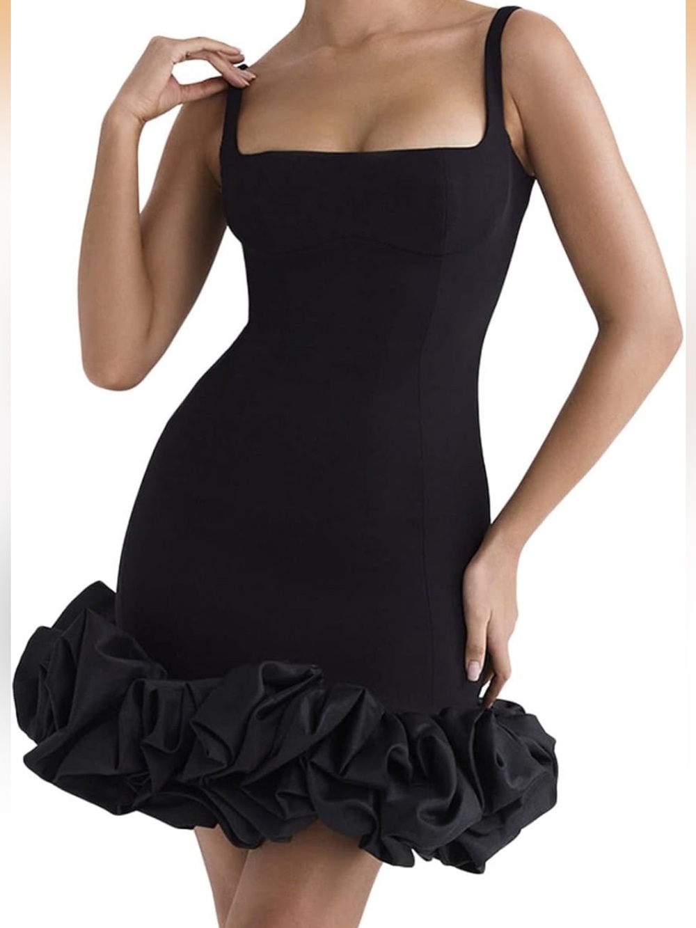 Black Ruffled Hem Mini Dress